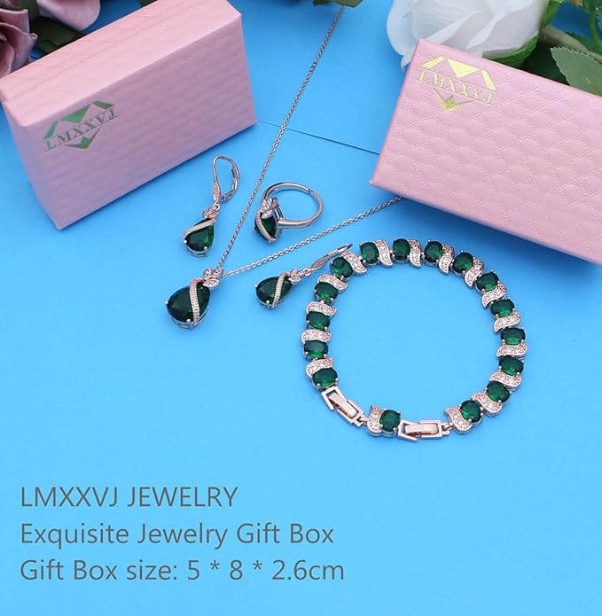 LMXXVJ Jewelry Set for Women,Teardrop Cubic Zirconia Necklace Earrings Adjustable Ring Bracelet Jewelry Set Formal Jewelry Gift