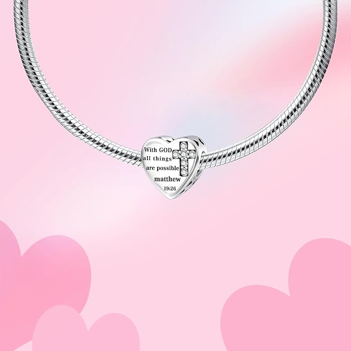 Bible Family Mom Wife Love Heart Dangle Charm 925 Sterling Silver Charms fits Bracelets and Necklace Pendant Bead Charms Jewelry Present for Women Family Friends