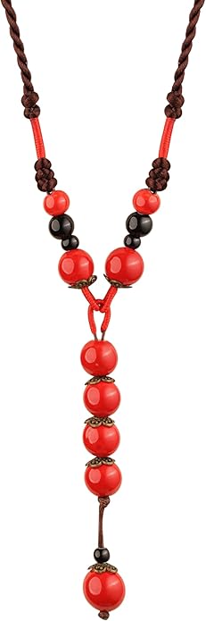 MINACHI Vintage Bohemian Ethnic Colorful Ceramic Bead Long Y Necklace, Hippie Boho Summer Fashion Jewelry Gift for Women