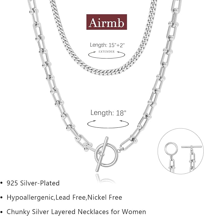Gold Necklace for Women Layered 14k Plated Tendy Chunky Gold Necklace Cuban Link Choker Paperclip Chain Stackable OT Toggle Clasp Hypoallergenic Fashion Chunky Statement Jewelry Gifts for Women