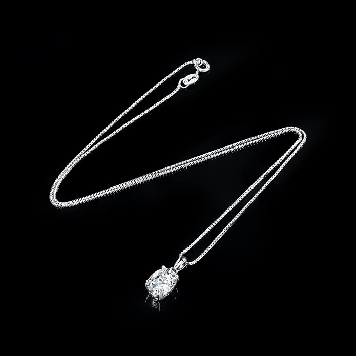 JewelryPalace Oval Cut 1ct 2ct Cubic Zirconia Solitaire Pendant Necklace for Women, 925 Sterling Silver Necklaces for Her, Classic Simulated Diamond Jewelry Set Gift, 18 Inches Chain