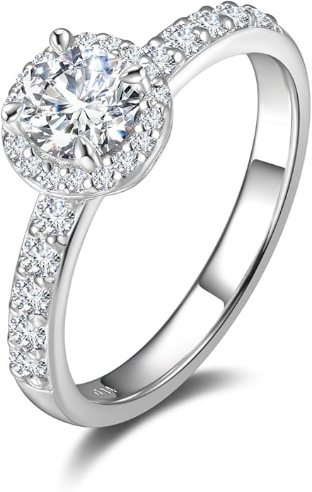 AGVANA Halo of Devotion 0.6-1.3 Ct. Tw. Lab Grown Diamond Halo Engagement Ring in Sterling Silver (0.3-1 Carat Main Stone) Promise Anniversary Wedding Ring for Women (D-E Color, VS Clarity)