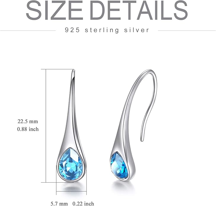 925 Sterling Silver Small Pear-Shaped Modern Style Hook Earrings with Crystals from Austria