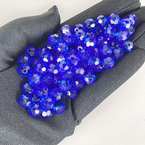 Jmassyang 100 Pieces 8mm Faceted Round Crystal Glass Beads Spacer Beads for Jewelry Making, Bracelets Necklaces Earrings Wind Chimes Suncatchers(Blue) - color: Blue, size: 8mm
