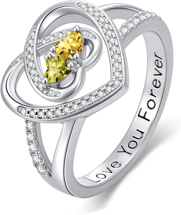 Valentine's Day Gifts for Women Birthstone Rings for Women Heart Statemet Engagement Eternity Wedding Promise Rings Jewelry Anniversary Christmas Valentine Mothers Day Birthday Gifts for Wife Her Girlfriend