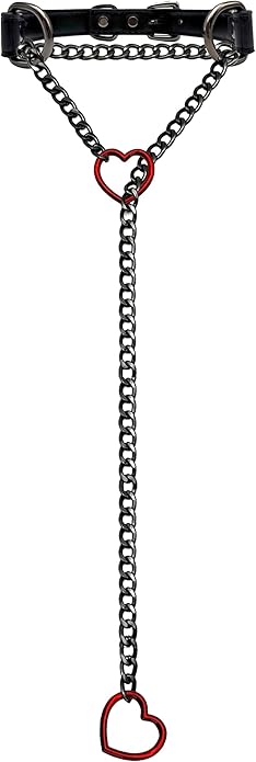 FEOYA Black Leather Heart Choker Necklace for Women Punk Gothic O-Ring Slip Chain Collar with Adjustable Buckle
