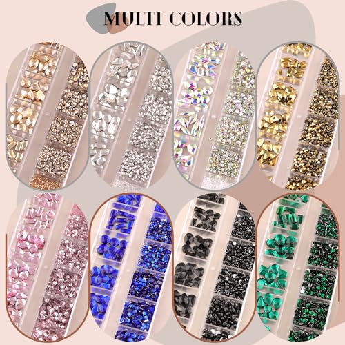 1680Pcs Pink Glass Nail Rhinestones 180Pcs Multi Shapes Flatback Nail Gems + 1500Pcs 1.5-4mm Round Crystal with Rhinestones Glue Gel, Manicure Nail Charms Diamond Gemstones for Nail Art - color: Pink with Glue