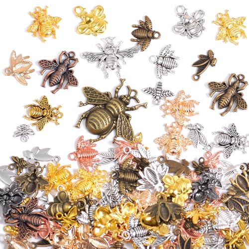 stino 100g Metal Pendant Charms for Jewelry Making, Bulk Silver & Gold Plated Charms for Braclet Necklace Crafts, Animal Plant Flower Pet and so on - color: Bee Silver & Gold