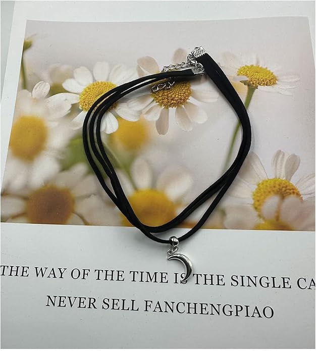 Black Velvet Moon Choker Necklace for Women Gothic Layered Necklaces Pendant Handmade Boho Crescent