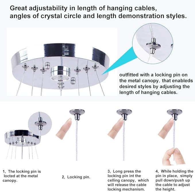Dixun Dimmable LED Chandeliers Modern Ceiling Light Fixture 3 Rings Adjustable Stainless Steel Pendant Light Chandelier for Bedrooms Living Room