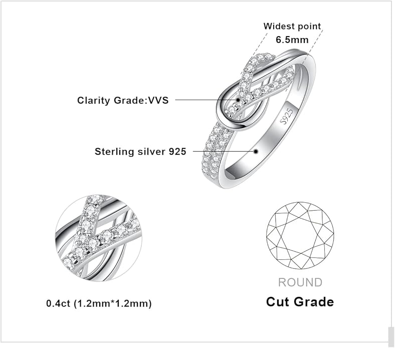 JewelryPalace Double Infinity Knot Cubic Zirconia Promise Rings for Women, Love Twisted 14K White Gold 925 Sterling Silver Ring for Girl, CZ Gemstone Jewelry Sets Rings