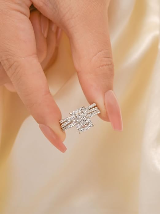 3.5CT Radiant Cut Engagement Ring Set for Women, S925 Silver X-Shaped Band 2-Piece Cubic Zirconia Bridal Wedding Ring Set