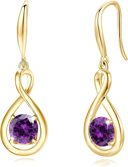 FANCIME Valentines Day Gift Dangle Drop Earrings 925 Sterling Silver Dainty Infinity Round Gemstone Birthstone Jewelry Birthday Gifts for Her Women