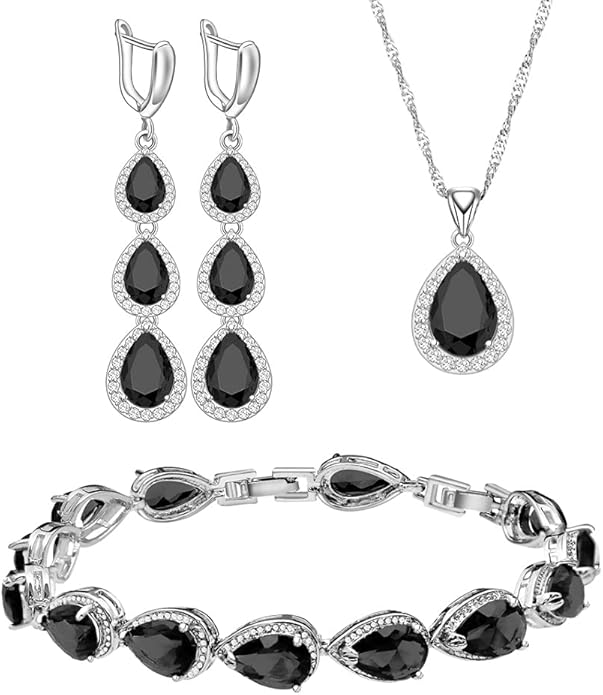 LMXXVJ Necklace Long Earrings Bracelet Set, White Gold Plated Created Blue Sapphire Jewelry Set Wedding Party Gift Jewelry for Women Bridal Bridesmaid