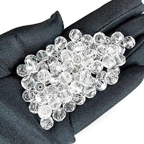 Jmassyang 200 Pieces 6mm Faceted Round Crystal Glass Beads Spacer Beads for Jewelry Making, Bracelets Necklaces Earrings Wind Chimes Suncatchers(Crystal Clear) - color: Crystal Clear, size: 6mm