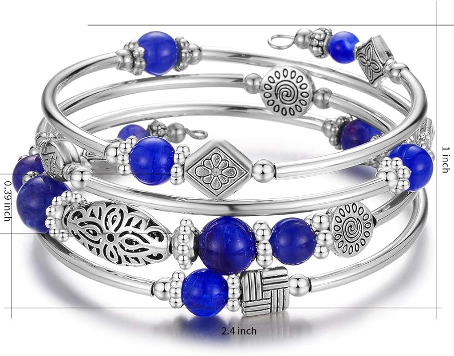 BULINLIN Layered Wrap Bangle Turquoise Bracelet - Bead Bracelet with Natural Agate Stone, Gifts For Women