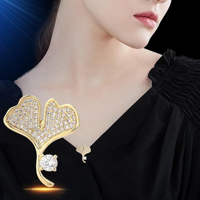 Leaf Brooches Rhinestone Freshwater Pearls Ginkgo Leaves Brooch Pin 18k Gold Plated Leaves Lapel Pins Jewelry Valentine's Day Birthday Gifts for Women Girls