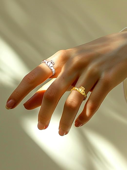 Bestyle 925 Sterling Silver Ring for Women, Minimalist Claddagh Ring Celtic Knot Ring for Women, Irish Promise Wedding Band, Gold/Rose Gold Vermeil Women Band Ring, Stackable, Gift for Her