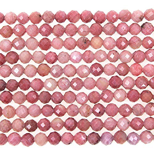 MJDCB 3mm Faceted Natural Rhodonite Round Loose Beads for Jewelry Making DIY Bracelet Necklace - color: Rhodonite