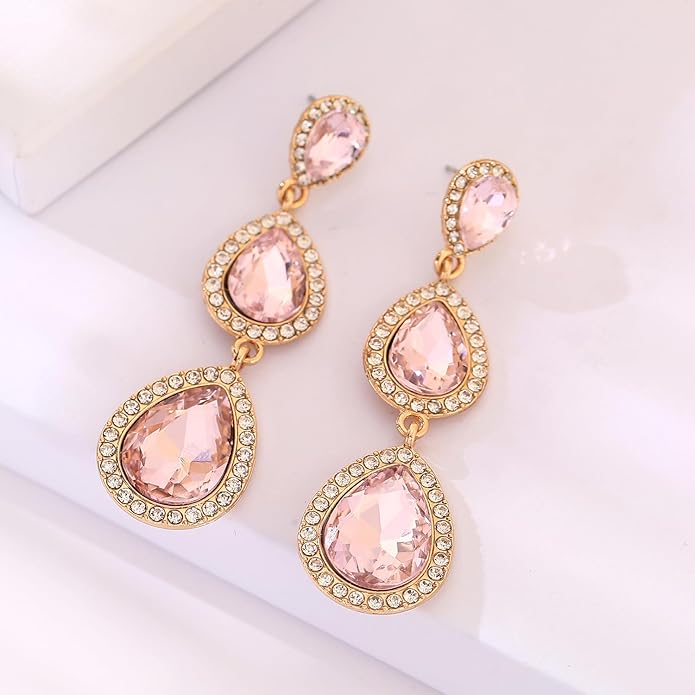 Vintage Rhinestone Teardrop Dangle Earrings Long Dangling Drop Earrings Crystal Chandelier Earrings for Women Wedding Bridal Prom