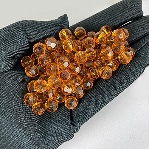 Jmassyang 100 Pieces 8mm Faceted Round Crystal Glass Beads Spacer Beads for Jewelry Making, Bracelets Necklaces Earrings Wind Chimes Suncatchers(Amber) - color: Amber, size: 8mm