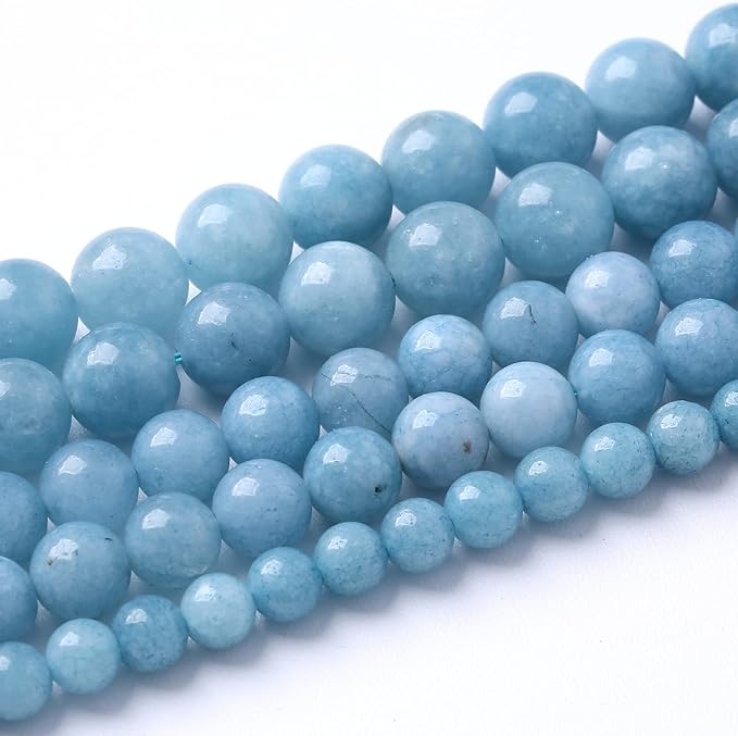 45Pcs 8mm Natural Blue Chalcedony Jades Beads for Jewelry Making Aquamarine Jades Energy Stone Healing Beads DIY Bracelet Necklace 15" 1 Strand
