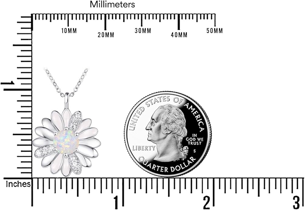 KINGWHYTE Daisy Necklace Gifts for Women 925 Sterling Silver Opal Daisy Pendant Spring Flower Necklace Jewelry Graduation Birthday Celebrate Congratulation Gift