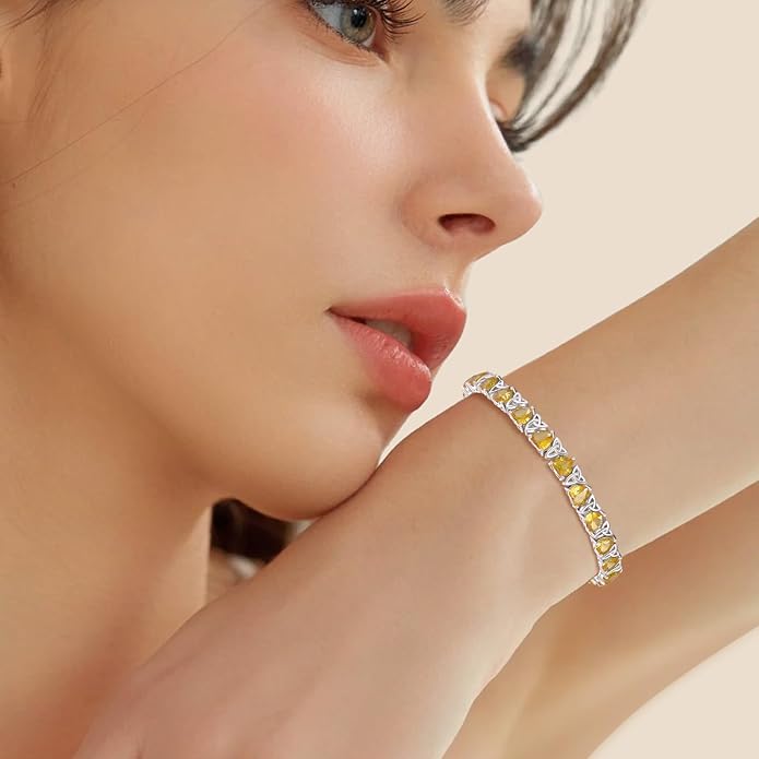 Birthstone Tennis Bracelets for Women, 925 Sterling Silver Heart Shaped Celtic Trinity Knot, 7 Inch Charm Trendy Hypoallergenic Anniversary Birthday Gifts for Her