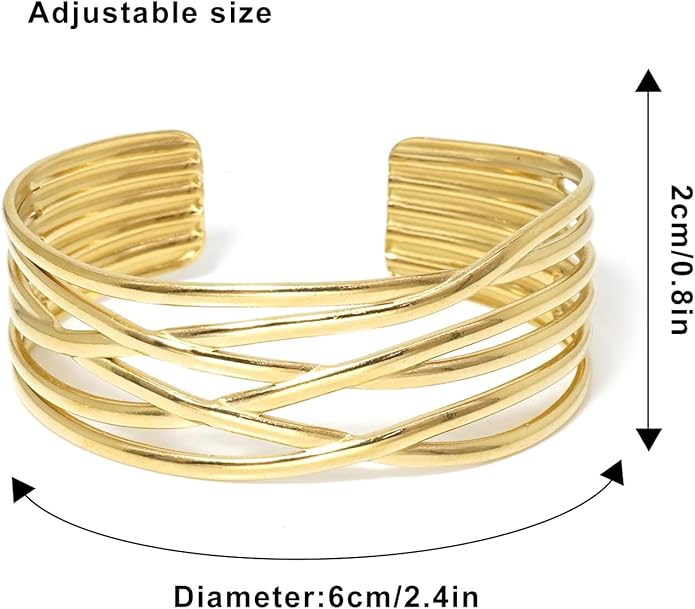Multi-layer Cuff Bracelet for Women Cross Wire Bracelets Open Wide Cuff Gold Bangle Bracelet
