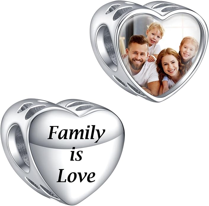 Annmors Personalized Photo Charms For Bracelets/Necklace 925 Sterling Silver Love Heart Shaped Engraved Customize Picture Gift for Birthday Mother's Day,Bead Charms Jewelry for Women