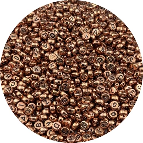 1000pcs Round Letter Beads 4x7mm Acrylic Alphabet Beads Spacer Beads for Jewelry Making Bracelets Necklace Earring Key Chains DIY Craft(O-Black Letter Rose Gold Bead) - color: O-Black Letter Rose Gold Bead