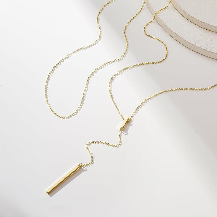 Yoosteel Long 14K-Gold-Plated Necklace for Women - Valentines Gifts Dainty Y-Shaped Necklaces Lariat Drop Chain Simple Jewelry Trendy Gift for Women