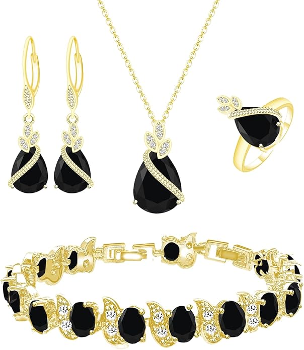 LMXXVJ Jewelry Set for Women,Teardrop Cubic Zirconia Necklace Earrings Adjustable Ring Bracelet Jewelry Set Formal Jewelry Gift