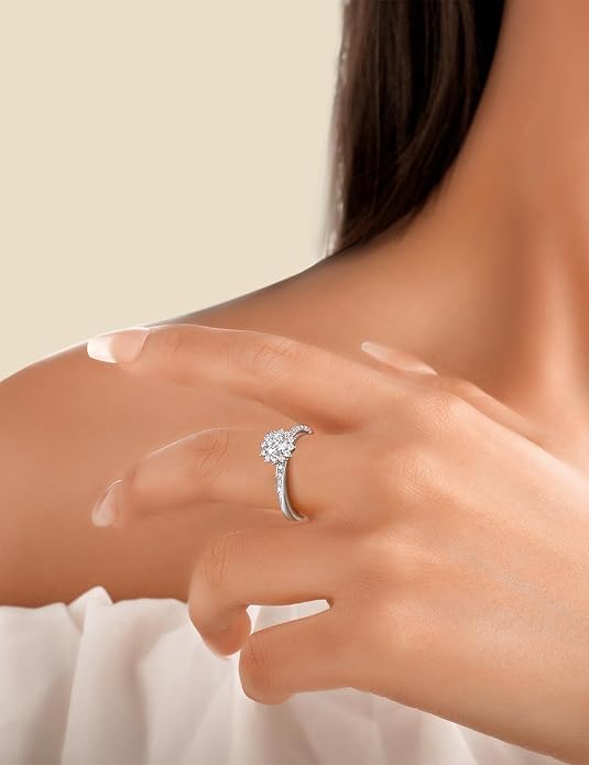 Elspeth 925 Sterling Silver Engagement Ring for Women Oval/Radiant/Pear/Princess/RoundCut Cubic Zirconia Promise Ring Size 4-10