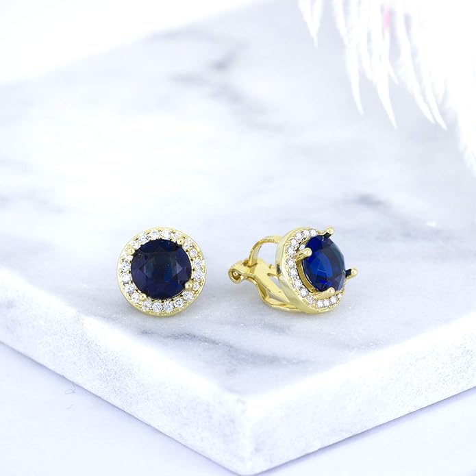 YOQUCOL 8MM Cubic Zirconia Crystal Clip On Stud Earrings Round Non Pierced Earrings for Women