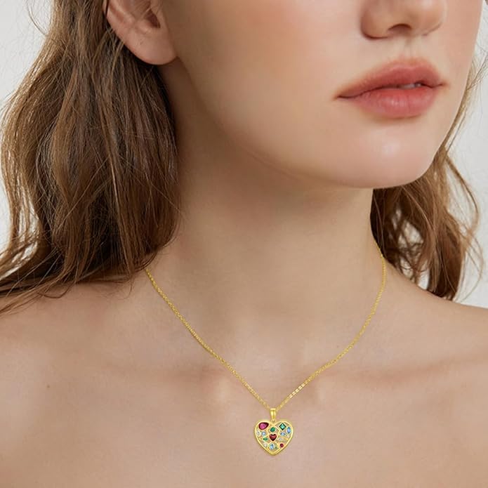 Gemstone Necklaces for Women 14K Yellow Gold Plated Silver Colorful Pendant Necklace Multicolor Cubic Zirconia Heart Pearshaped Jewelry for Mother Wife Daughter