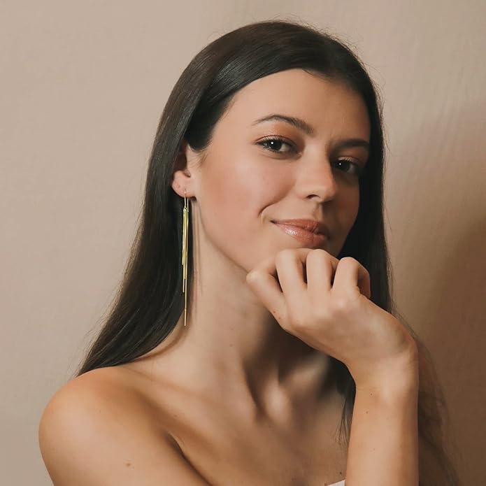 14K Gold Plated Threader Dangle Earrings Long Tassel Earrings Wedding Prom Earrings for Women Bridal