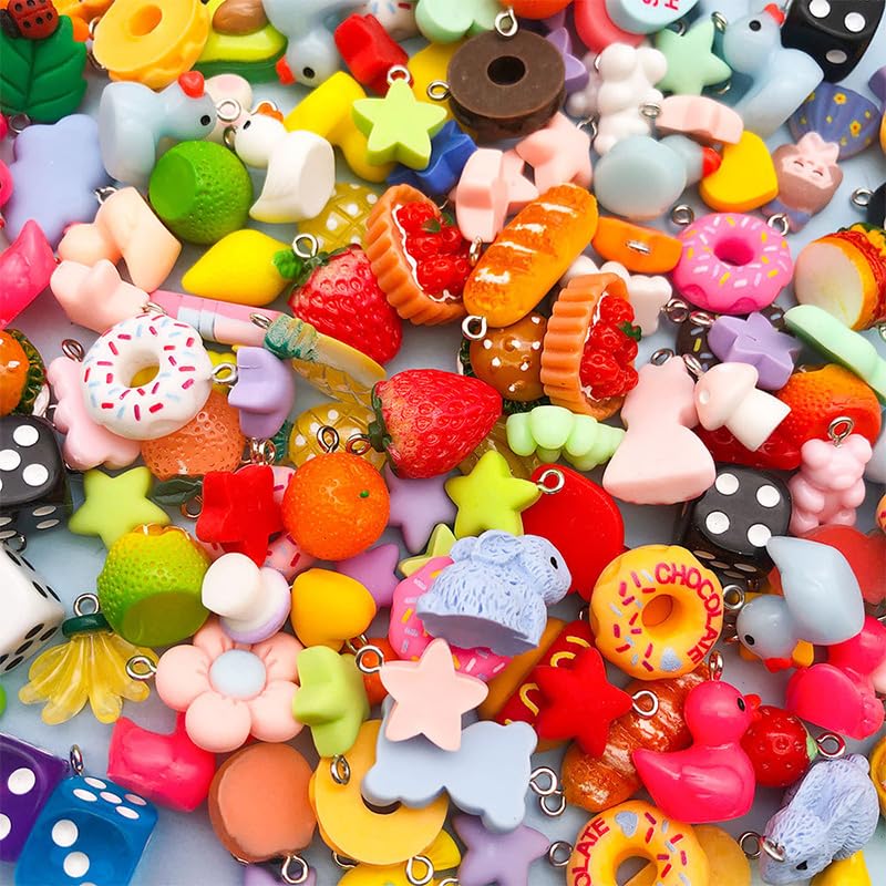 Ximimark 40 pcs Mixed 10/20pcs Random Styles Colorful Resin Cute Imitation Animal Fruit Food Series Charms DIY Handmade Pendants For Necklace Bracelets Earrings Jewelry Making Findings
