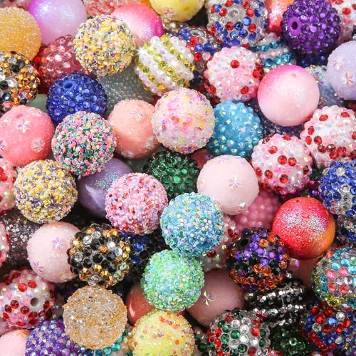 20mm Acrylic Beads 160pcs Rhinestone Bead Multicolor Beadable Pen Ball Beads for Pen Bag Jewelry Making Necklace Bracelets(Color Mix Color) - color: color mix color