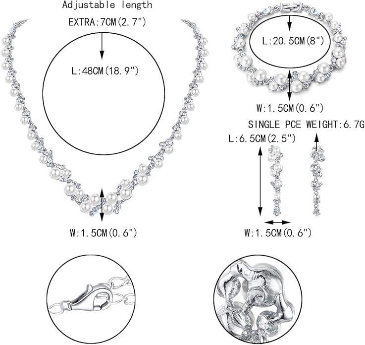 EVER FAITH Simulated Pearl Crystal Bridal Necklace Earrings Bracelet Set Clear