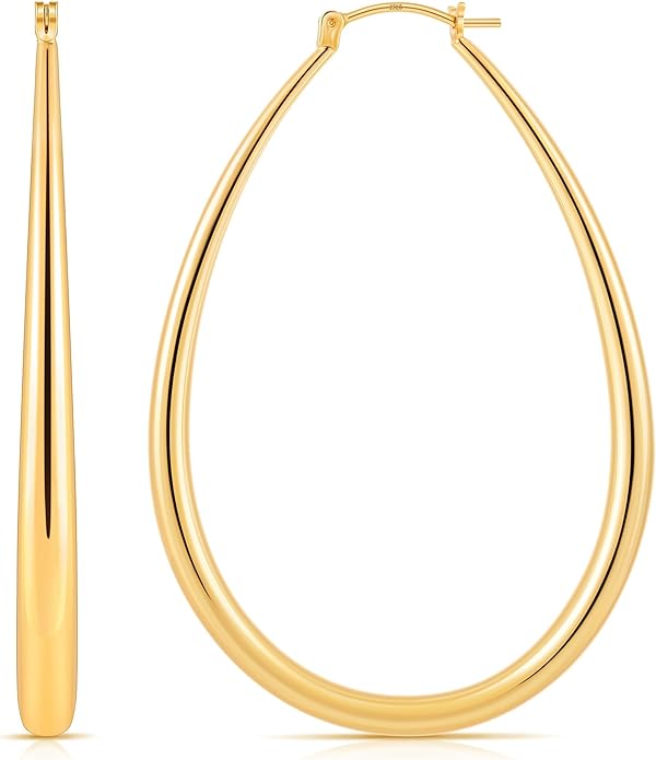 Gacimy Chunky Hoop Earrings for Women, 14K Gold Plated Oval Hoop Earrings with 925 Sterling Silver Post