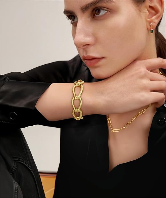 Chunky Gold Stretch Bracelet for Women Adjustable Elastic Chain Bracelet Bold Statement Bracelet Trendy Jewelry
