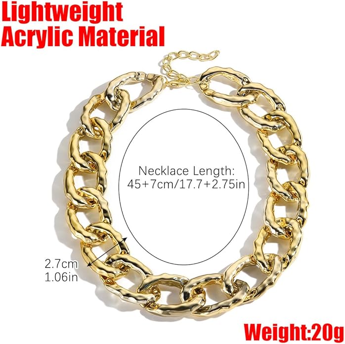 YOOESTORES82 Acrylic Gold Chunky Chain Necklace Earrings Set for Women,Punk Short Thick Wide Cuban Link Choker Necklaces Trendy Drop Dangle Earring Jewelry Set