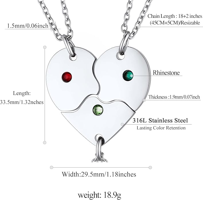 FindChic Personalized Matching BFF Necklace for 2/3/4/5/6 Puzzle Name Heart Pendant Stainless Steel Couple Necklace Set Customized Necklaces for Teen Girls