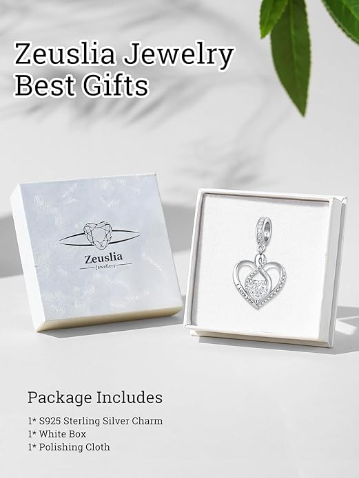 Heart Birthstone Charms for Bracelets, 925 Sterling Silver Women Bead Charms for Charm Bracelets Necklace, Mother's Day Birthday Anniversary Jewelry Gifts for Wife Mom Grandma Daughter