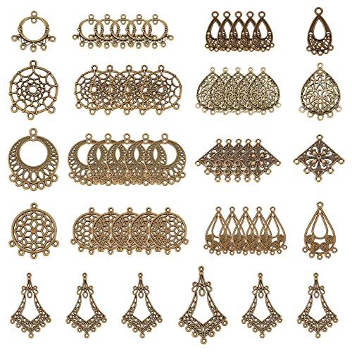 SUNNYCLUE 1 Box 54Pcs 9 Style Tibetan Earring Chandelier Connector Charms Findings Loops Jewelry Making Kit for Earring Drop and Charm Pendant, Antique Bronze - color: 54pcs 9 Style Antique Bronze