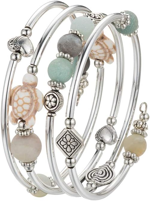 BULINLIN Layered Wrap Bangle Turquoise Bracelet - Bead Bracelet with Natural Agate Stone, Gifts For Women
