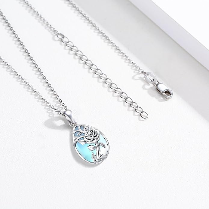 JUSTKIDSTOY Moonstone Necklace 925 Sterling Silver Teardrop Pendant Necklace Jewelry Gifts for Women Girls