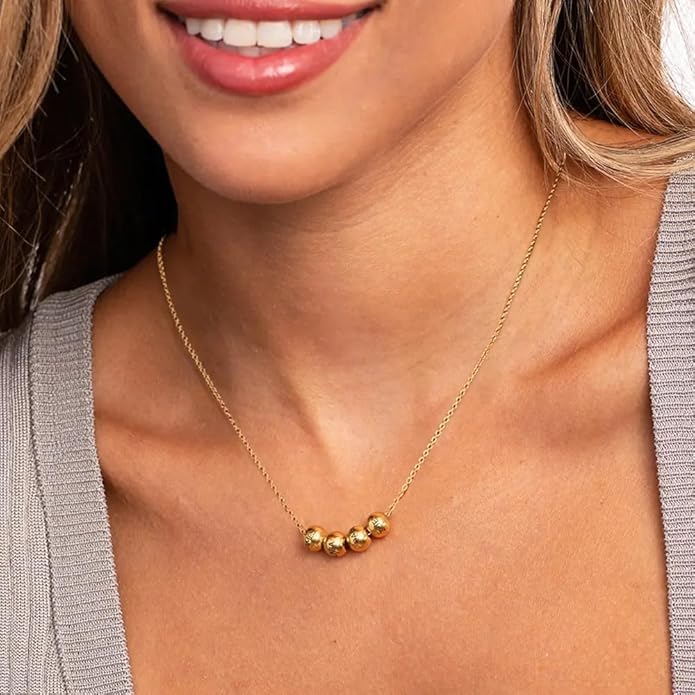 MyNameNecklace Personalized The Balance Charm Necklace with Custom Engraved Beads - Cable/Link Chain - Dainty Gift for Mom, Her - Jewelry for Christmas