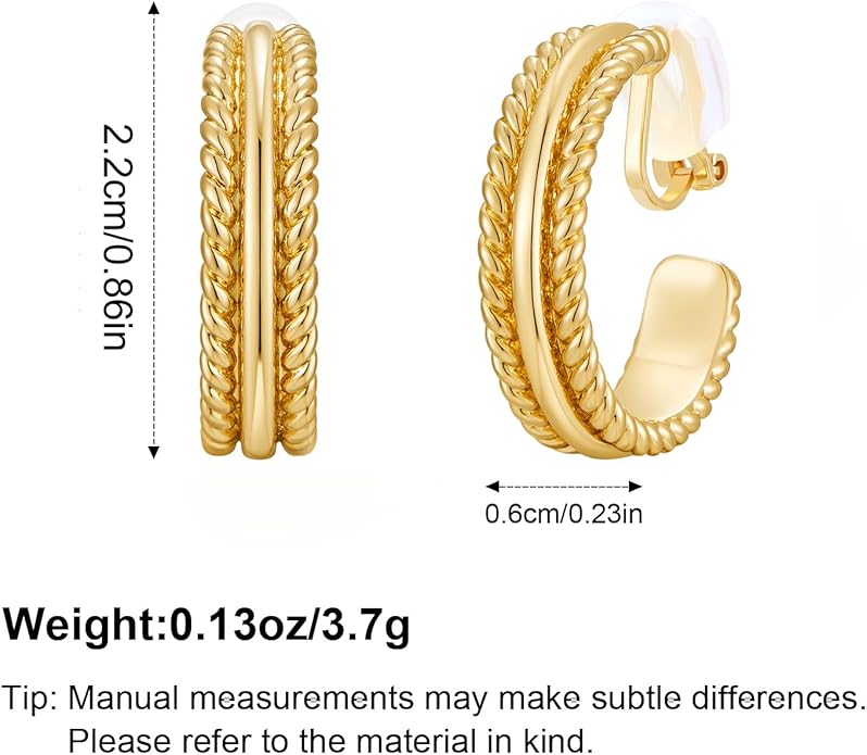 Gold and Silver Clip-On Earrings Two Tone Mixed Metal Clip-On Earrings Chunky Hoop Clip Earrings